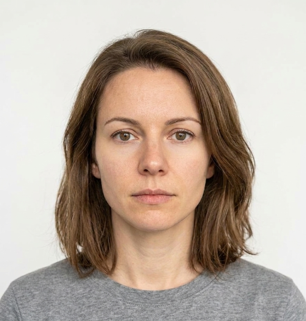 The same bone structure with stronger health, contrast, and presentation.